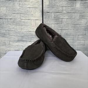 UGG Ansley Nightfall‎ Grey Suede Moccasin Slippers with Shearling Lining